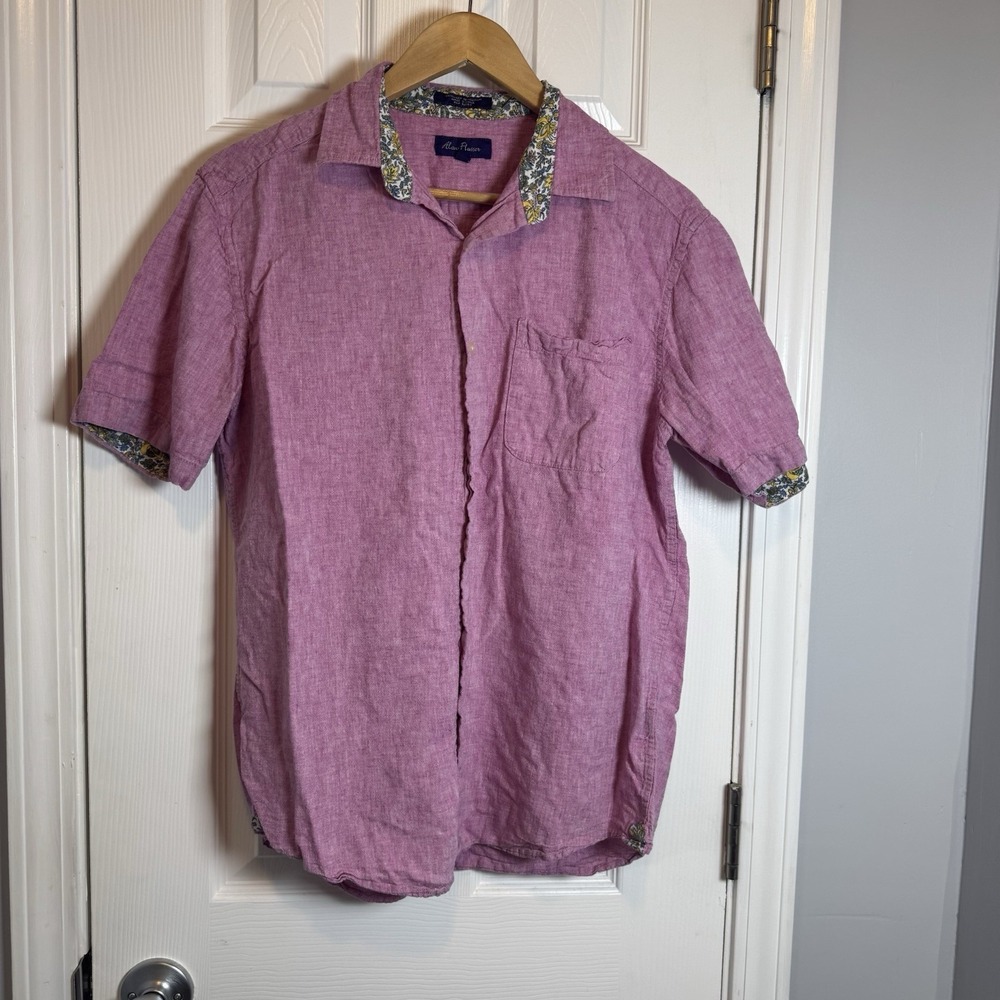 Alan Flusser Pink Cotton‎ Linen Casual Short Sleeve Button Down Mens Medium